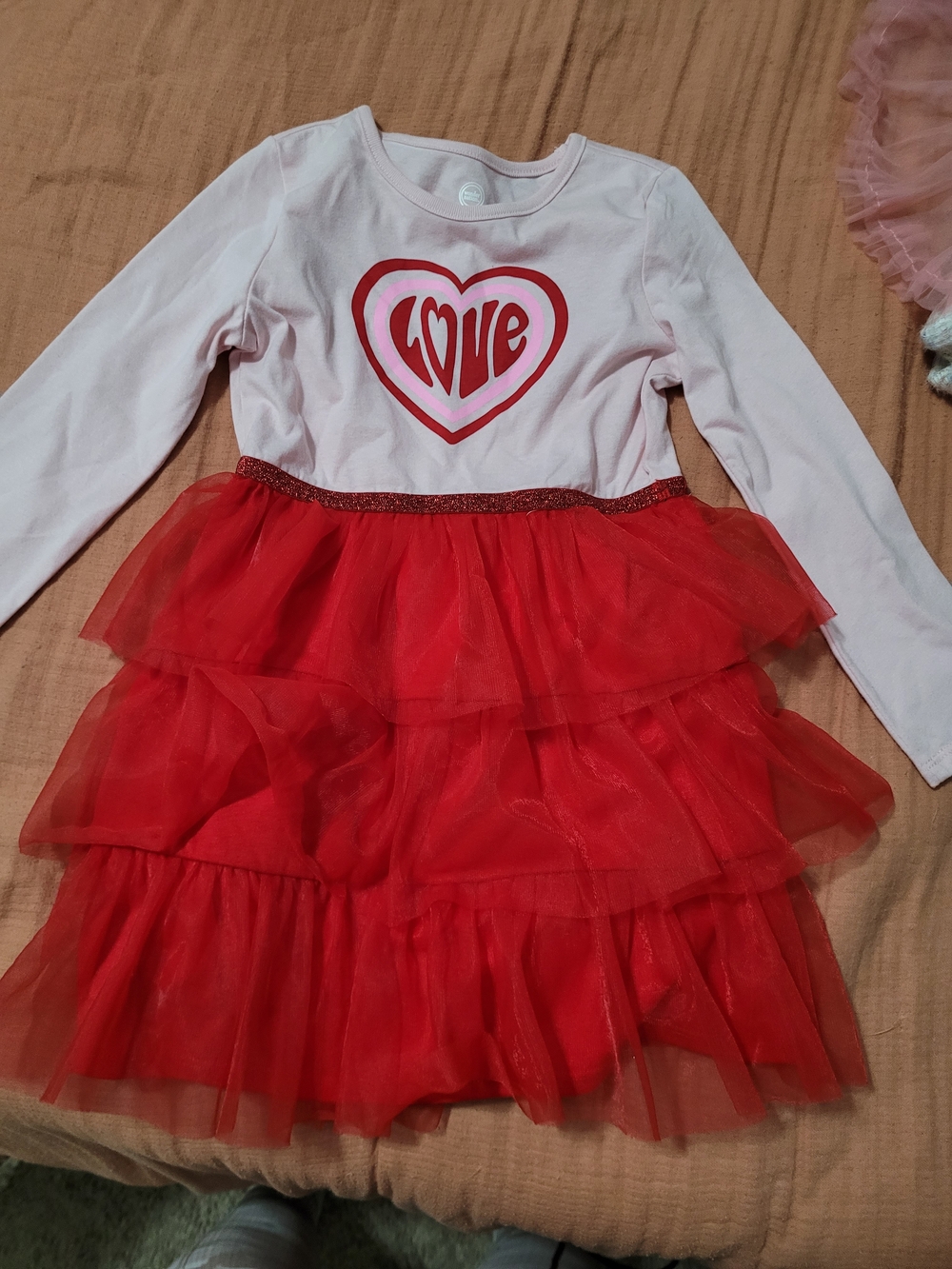 wonder nation Pink and Red 'Love' Tulle Tiered Dress